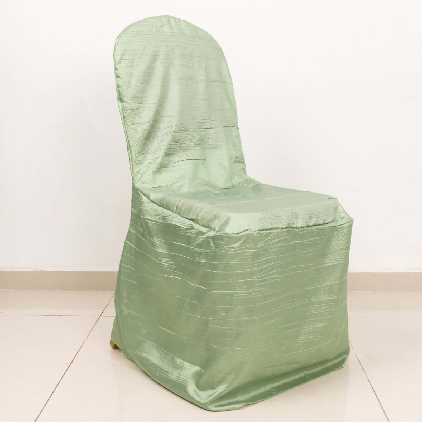 Crinkle Crushed Taffeta Chair Cover for Banquet Chairs Sage Green - Reusable Slipcover