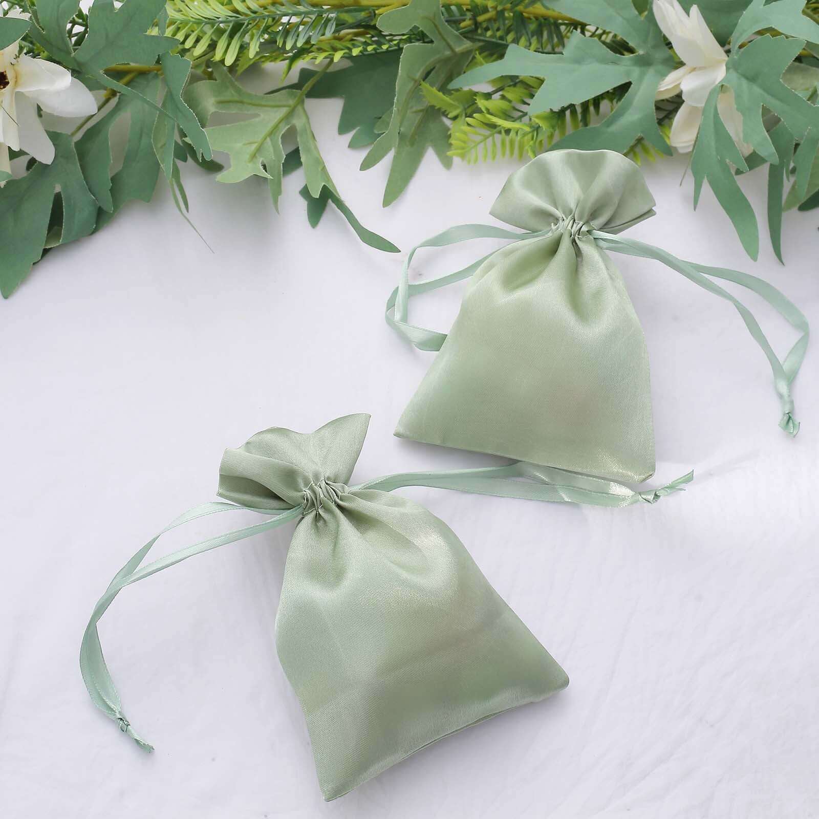 12 Pack 4"x6" Sage Green Satin Drawstring Wedding Party Favor Gift Bags