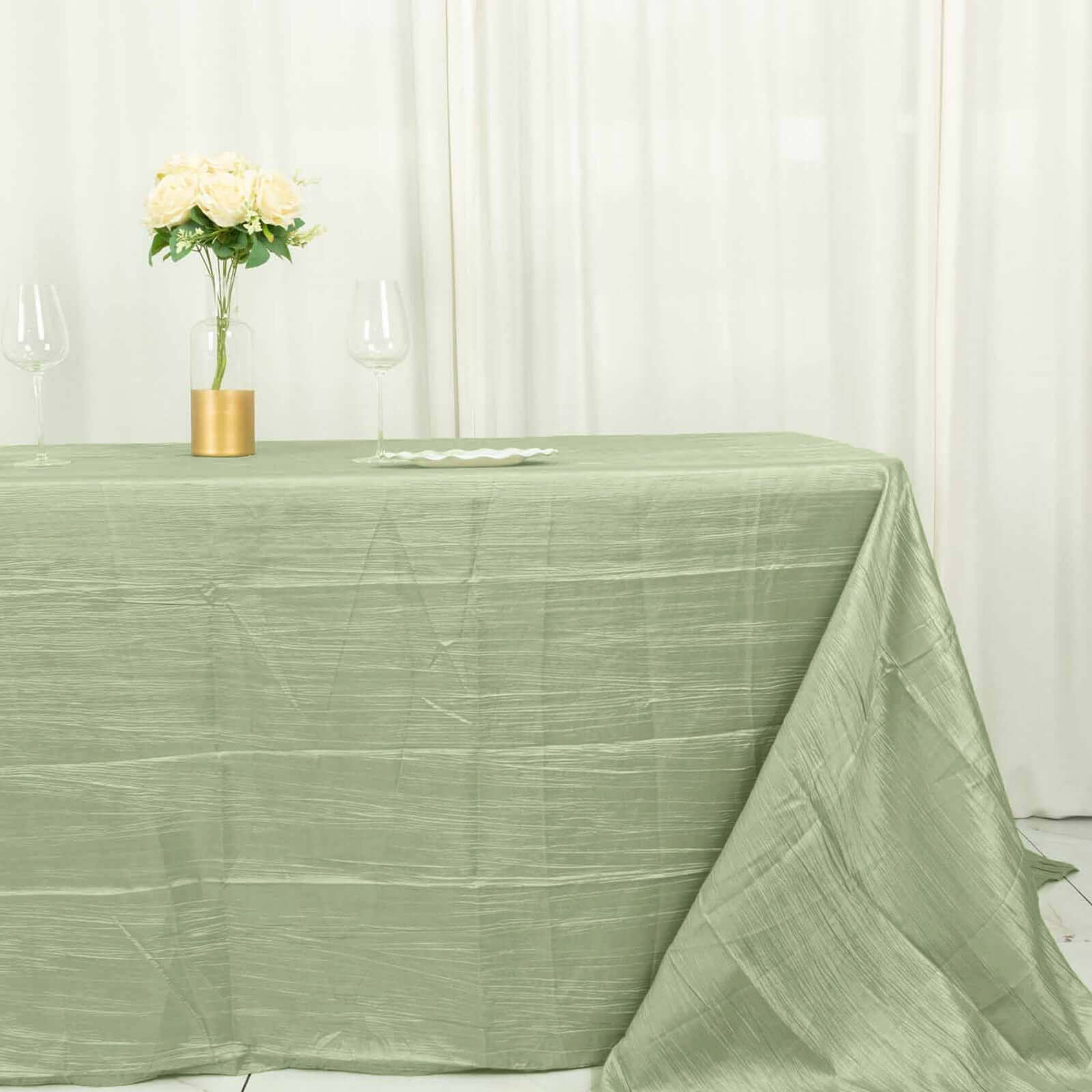 Taffeta 90"x132" Rectangle Tablecloth Sage Green - Seamless Accordion Crinkle Table Cover