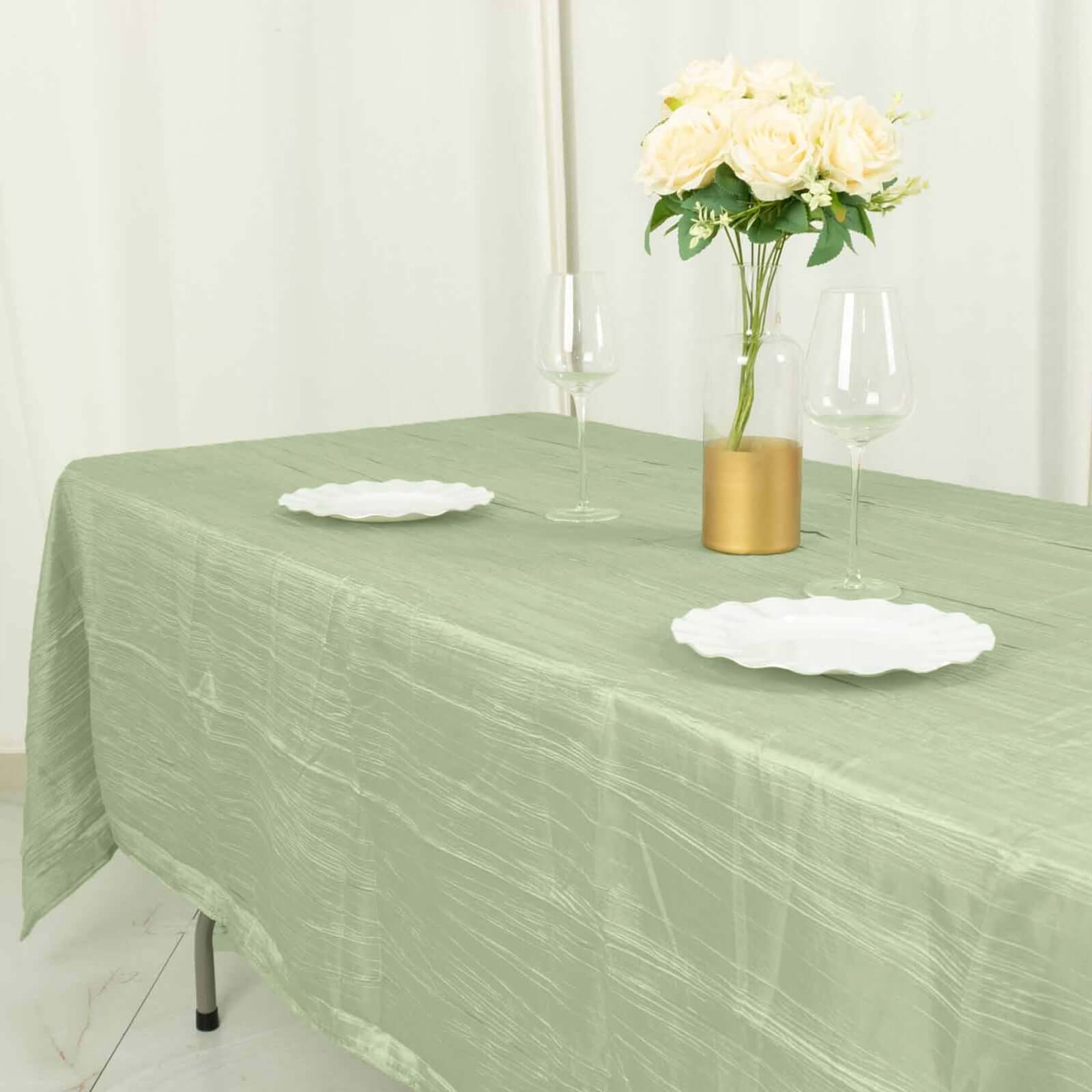 Taffeta 60"x102" Rectangle Tablecloth Sage Green - Accordion Crinkle Table Cover