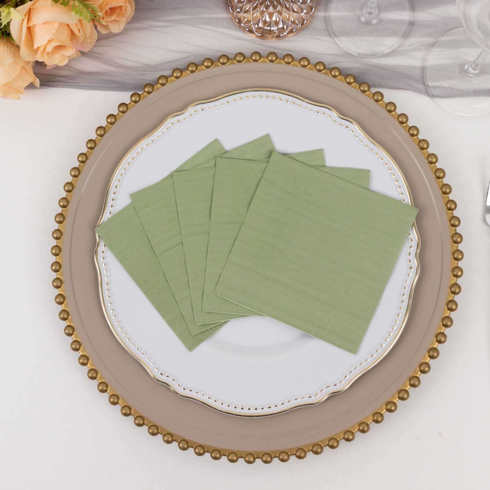 50-Pack Paper Beverage Napkins Sage Green - 2 Ply Disposable Soft 18GSM Cocktail Napkins 5"x5"