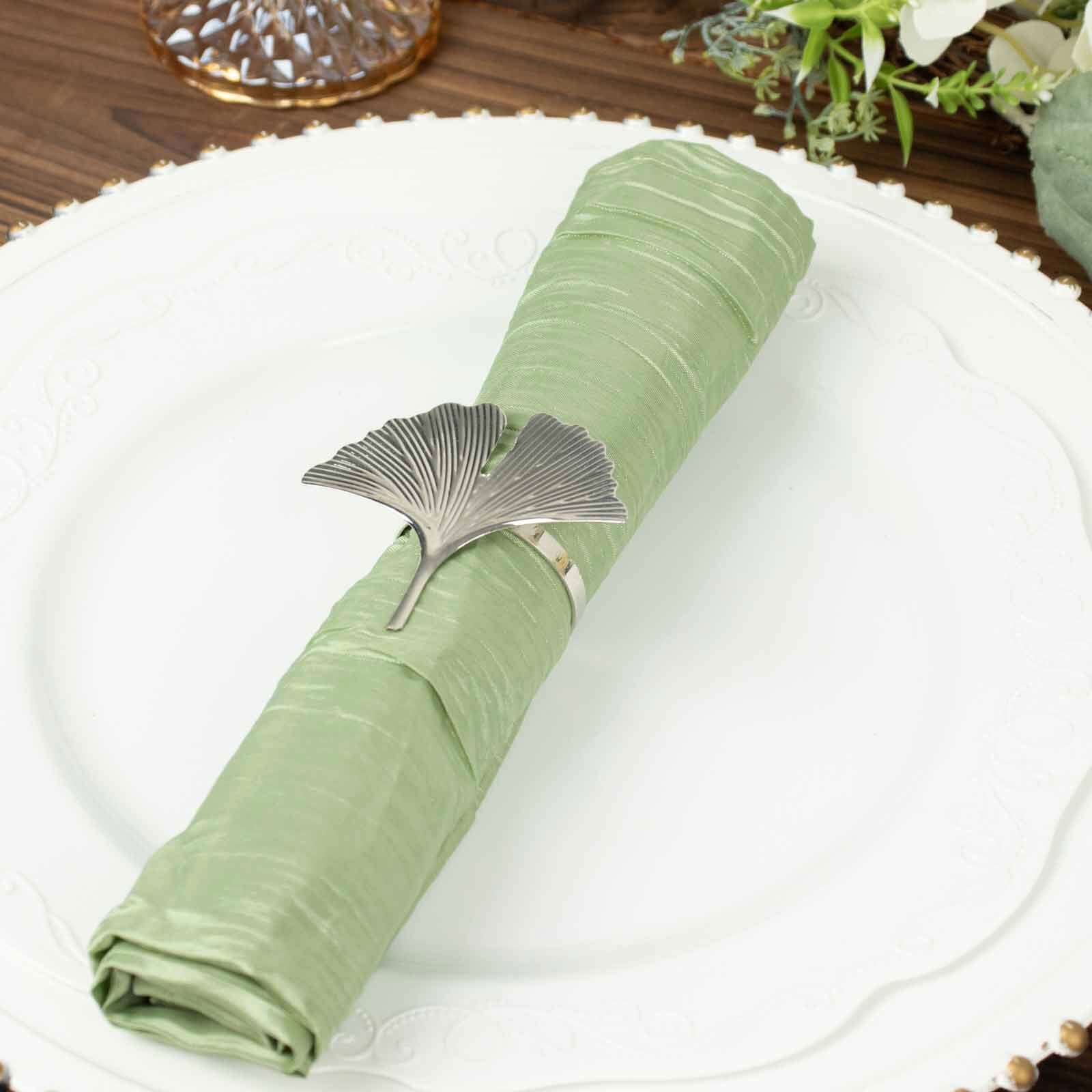 5 Pack Taffeta 20"x20" Napkins Sage Green - Accordion Crinkle Dinner Napkins