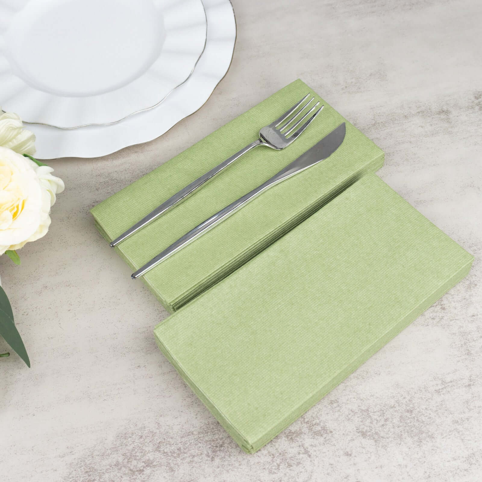 20 Pack Linen-Like Paper 8.5"x4" Napkins Sage Green - Highly Absorbent & Disposable Airlaid Guest Towels