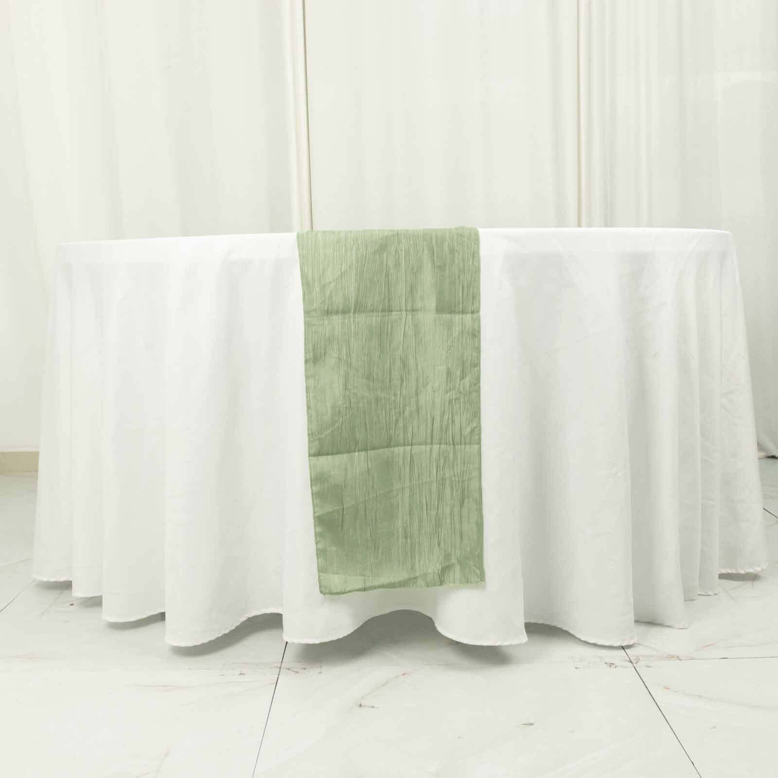 Taffeta 12"x108" Table Runner Sage Green - Accordion Crinkle Design