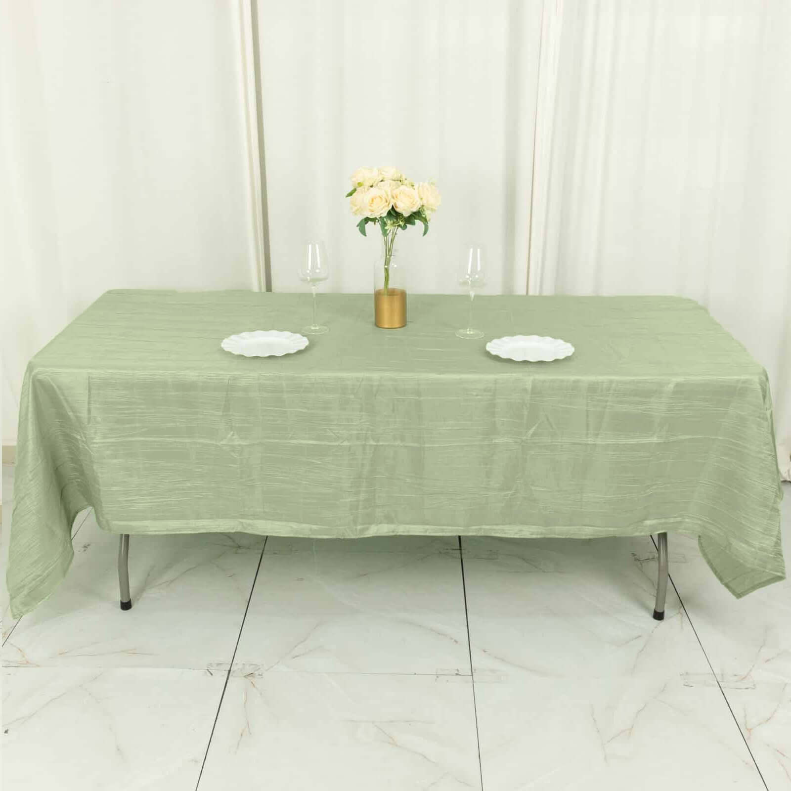 Taffeta 60"x102" Rectangle Tablecloth Sage Green - Accordion Crinkle Table Cover