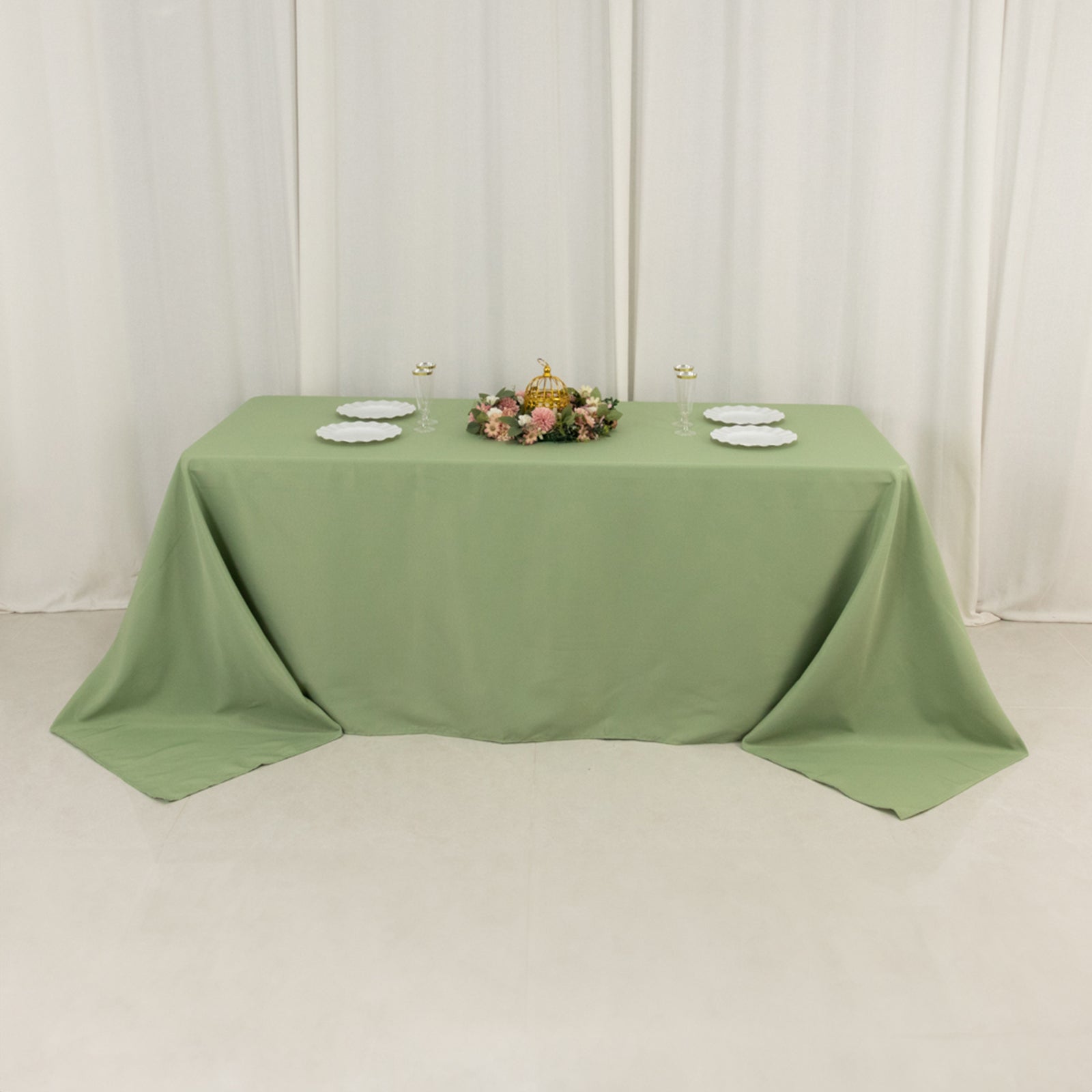 Premium Polyester 90"x132" Rectangle Tablecloth Sage Green - Seamless 220GSM Stain-Resistant Table Cover
