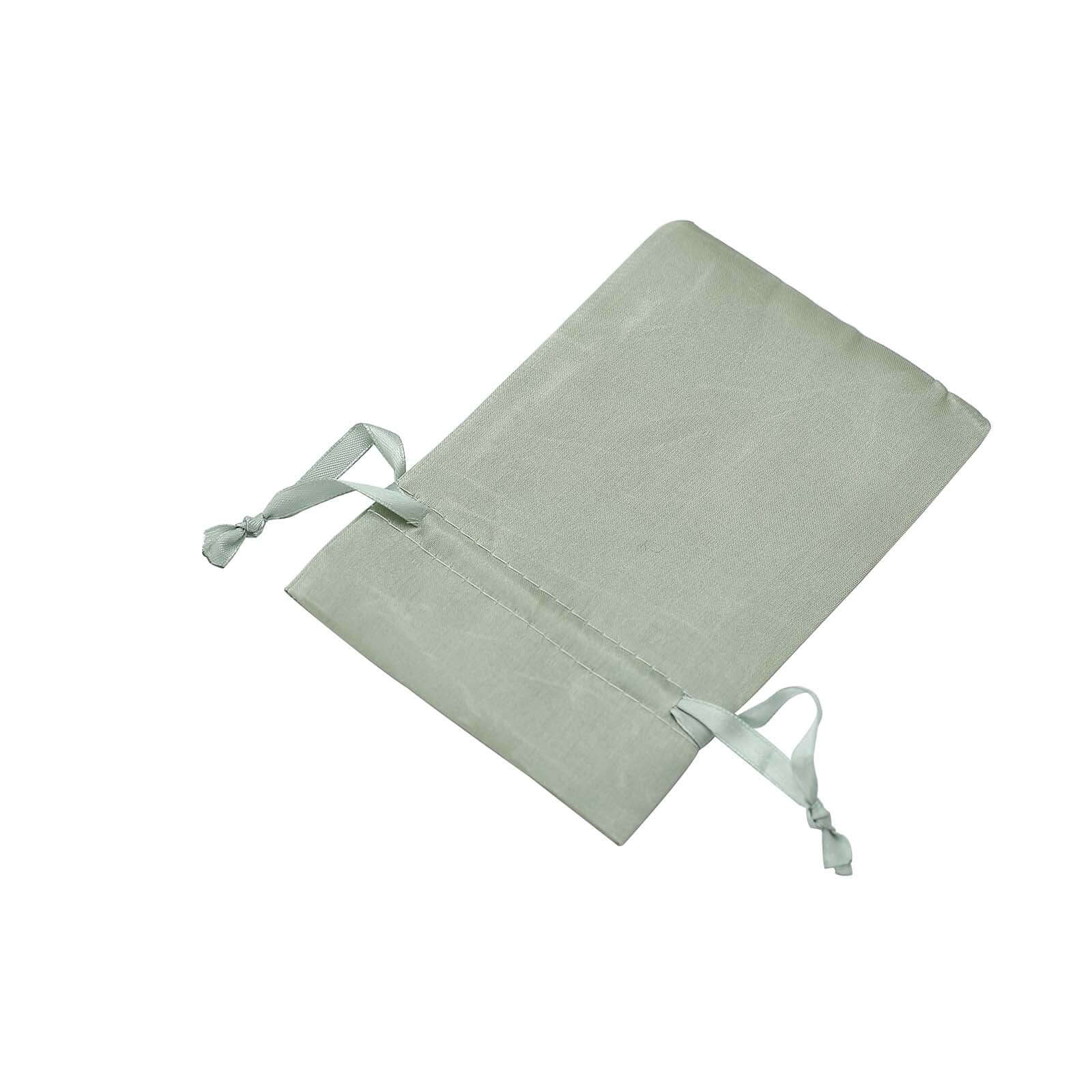 12 Pack 4"x6" Sage Green Satin Drawstring Wedding Party Favor Gift Bags