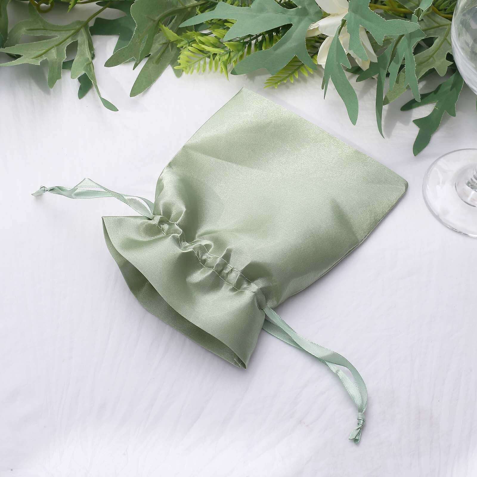 12 Pack 4"x6" Sage Green Satin Drawstring Wedding Party Favor Gift Bags