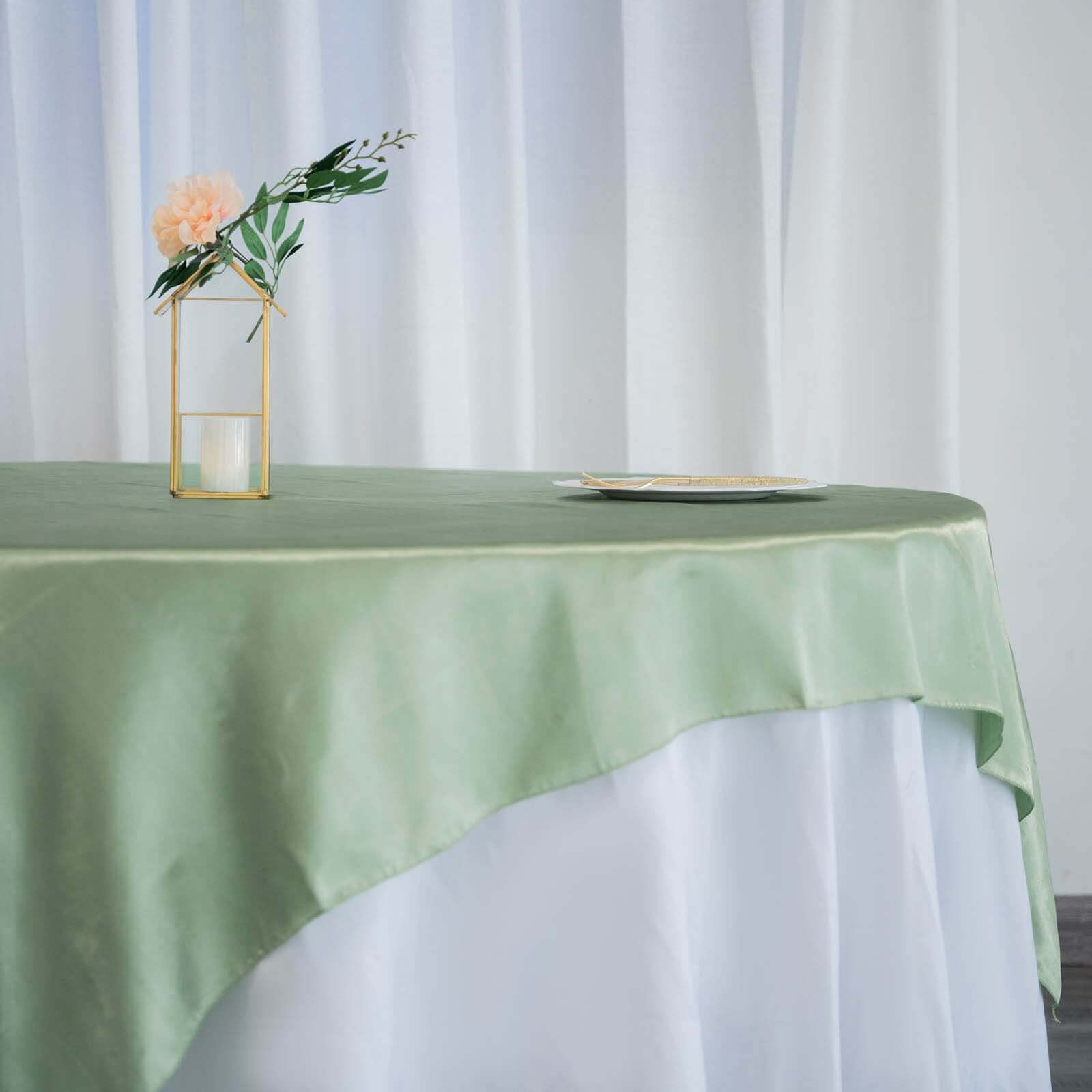 Satin 72"x72" Table Overlay Square Tablecloth Sage Green - Smooth Finish Table Cover
