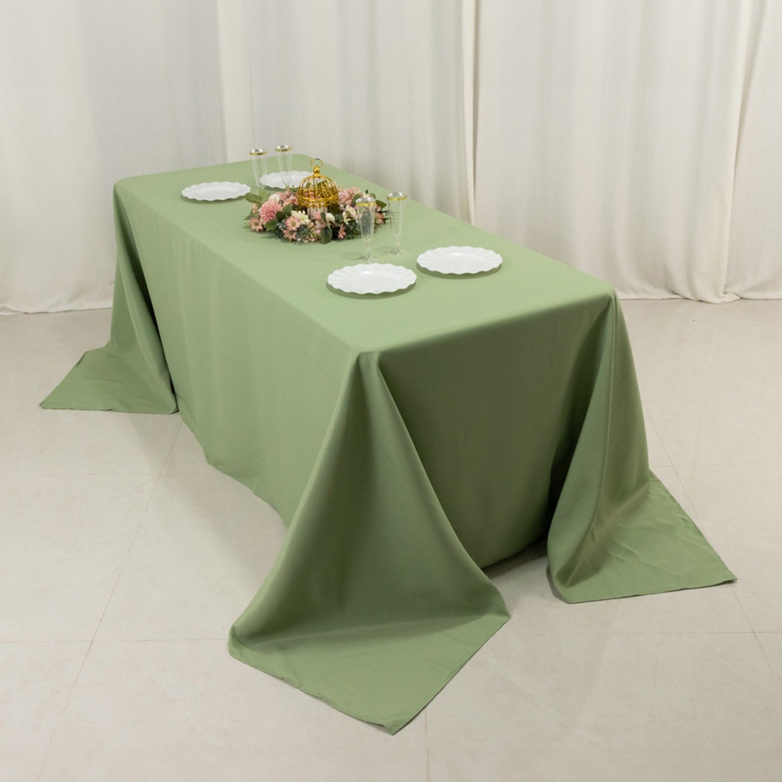 Premium Polyester 90"x132" Rectangle Tablecloth Sage Green - Seamless 220GSM Stain-Resistant Table Cover
