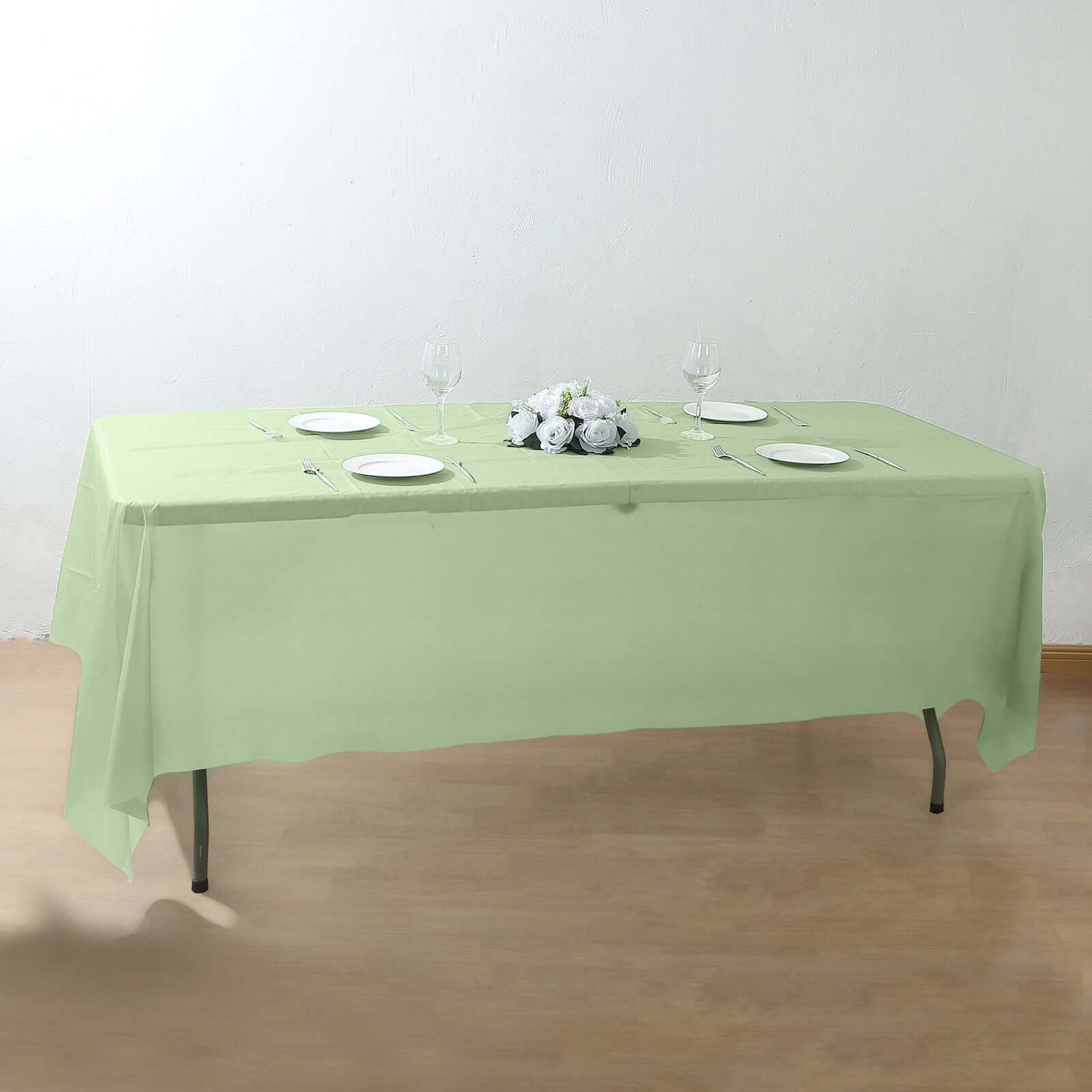 5-Pack Plastic Table Covers Sage Green Rectangle - Reliable PVC Disposable Covers for Gatherings 54"x108"