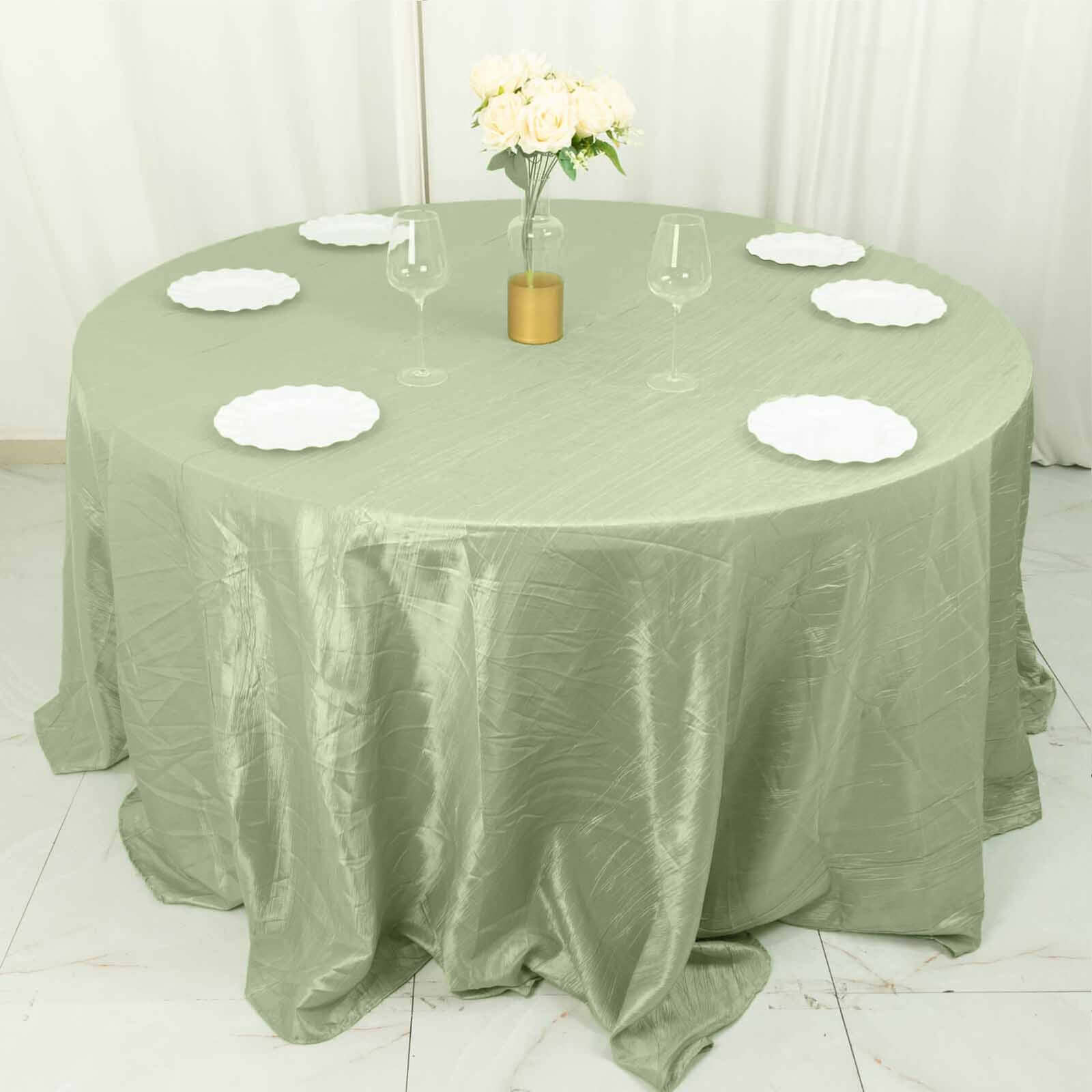 Taffeta 132" Round Tablecloth Sage Green - Seamless Accordion Crinkle Table Cover