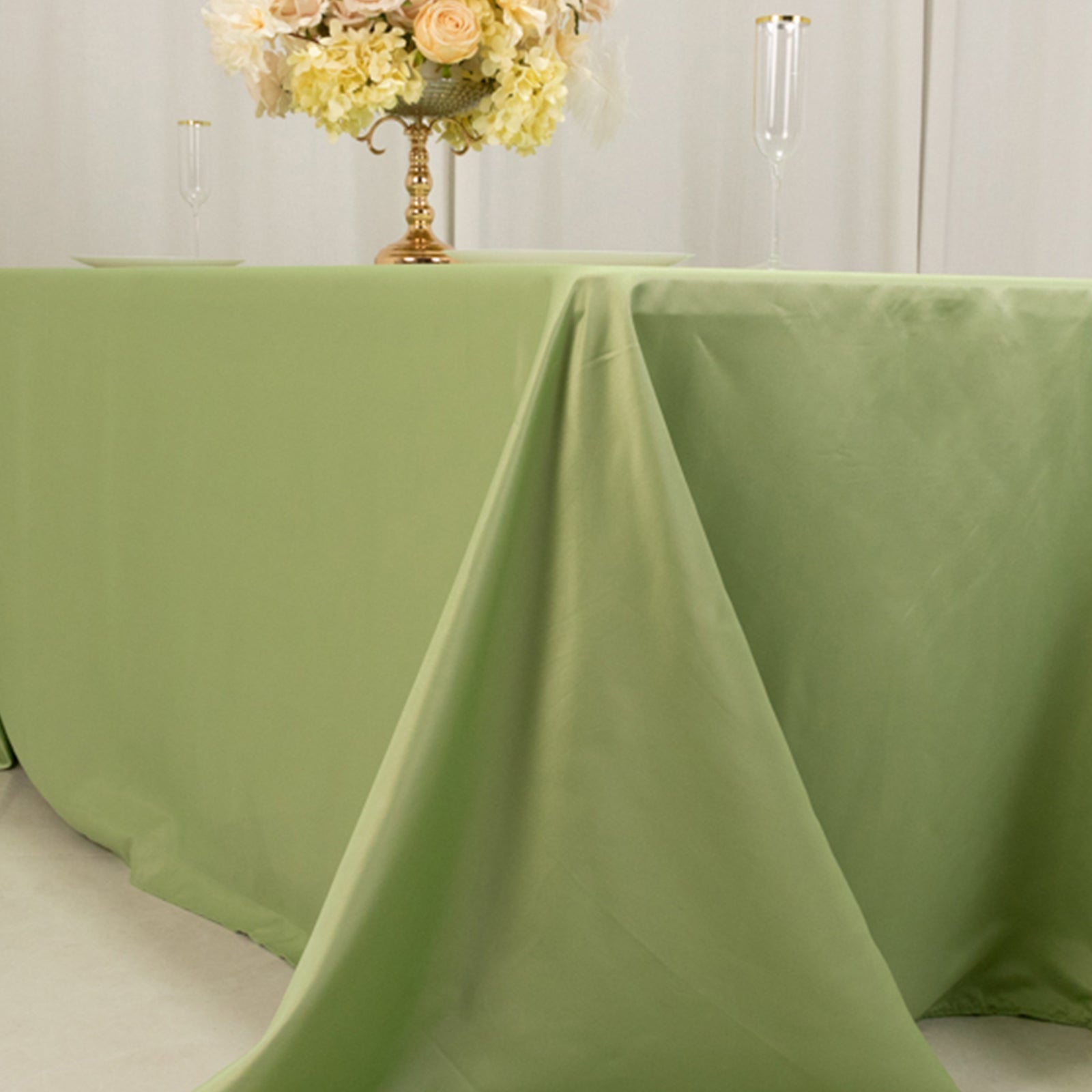 Lamour Satin 90"x132" Rectangle Tablecloth Sage Green - Soft & Silk-Like Seamless Table Cover