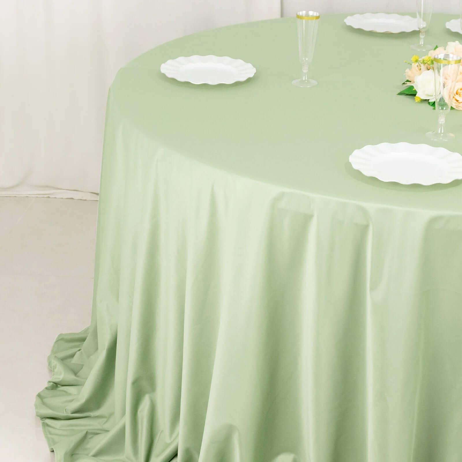 Scuba Round 132" Tablecloth Sage Green - Wrinkle Free & Stain Resistant Seamless Table Cover
