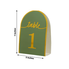 25-Pack 7" Disposable Table Numbers, Sage Green Free Standing Double Sided Table Number Place Cards with Metallic Gold Foil Numbers 1-25