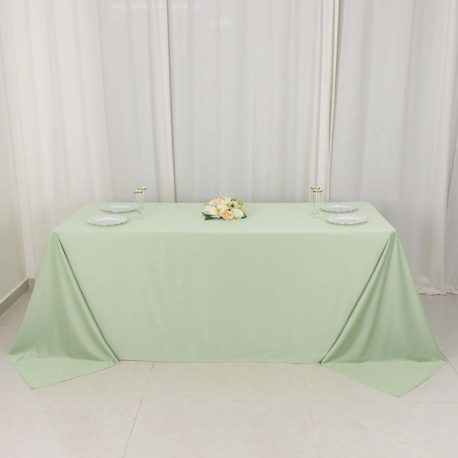 Scuba Rectangular 90"x132" Tablecloth Sage Green - Wrinkle Free, Stain Resistant & Seamless Table Cover