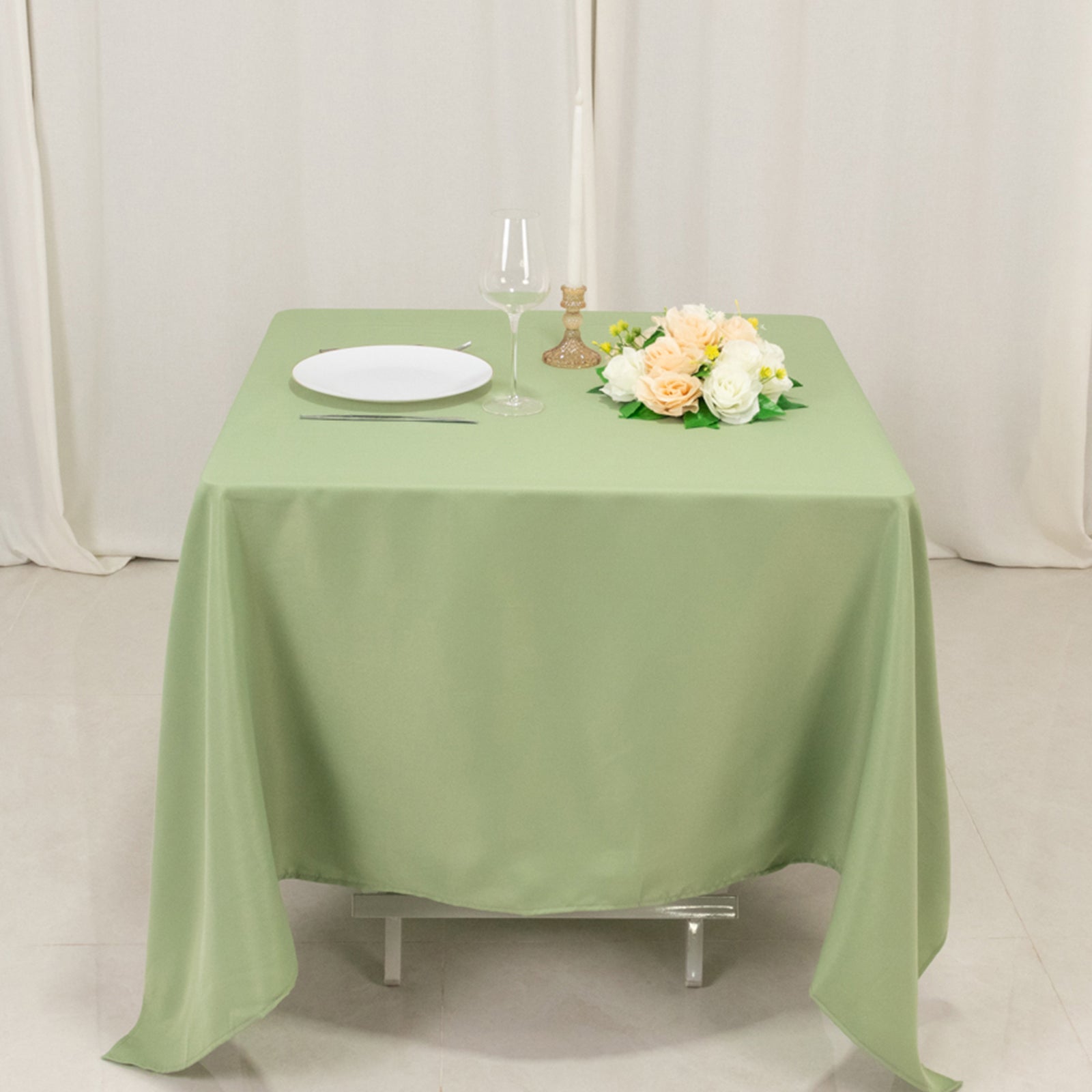 Premium Polyester Square Tablecloth 70"x70" Sage Green 220GSM Wrinkle-Resistant Table Cover