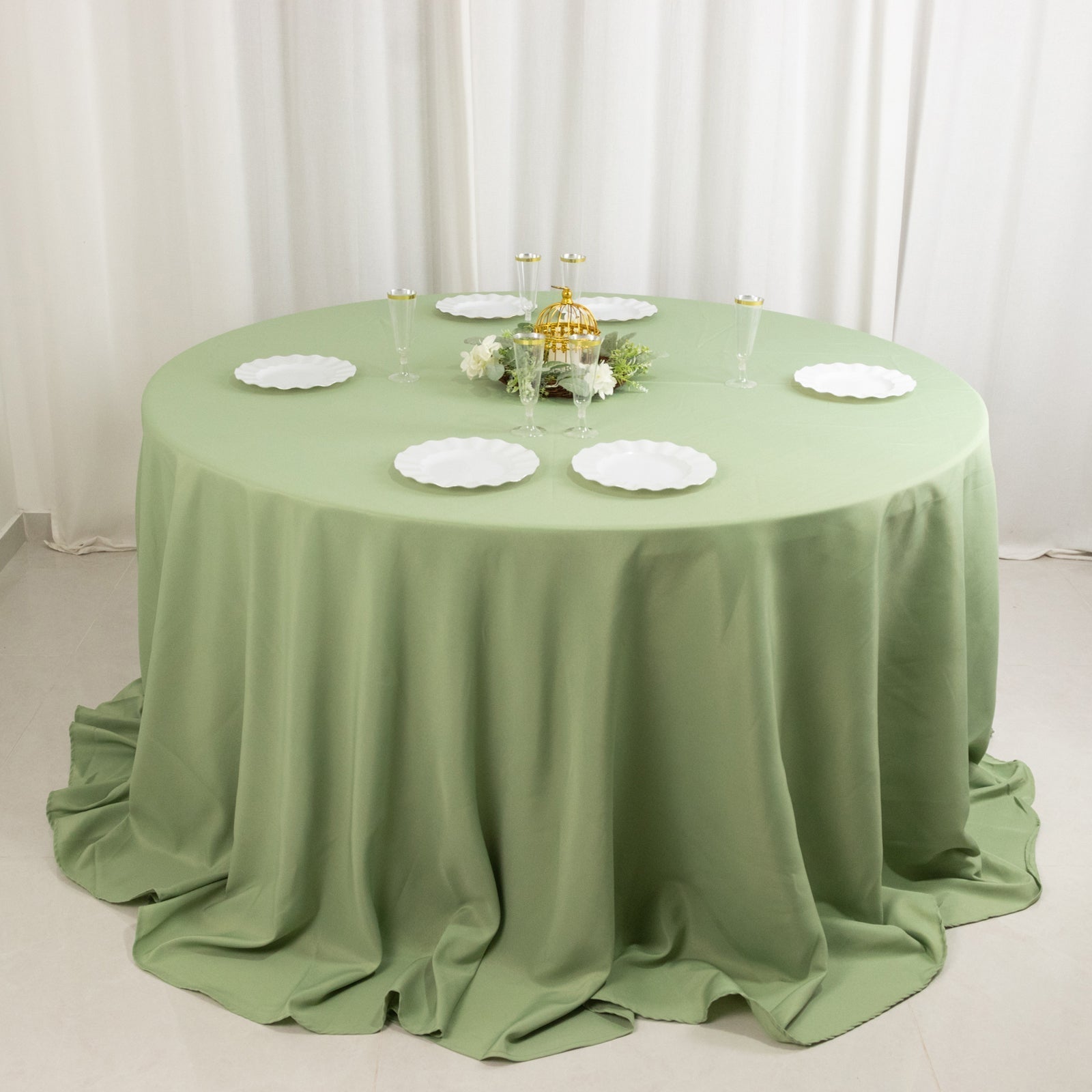 Premium Polyester 132" Round Tablecloth Sage Green - Seamless 220GSM Wrinkle-Resistant Table Cover