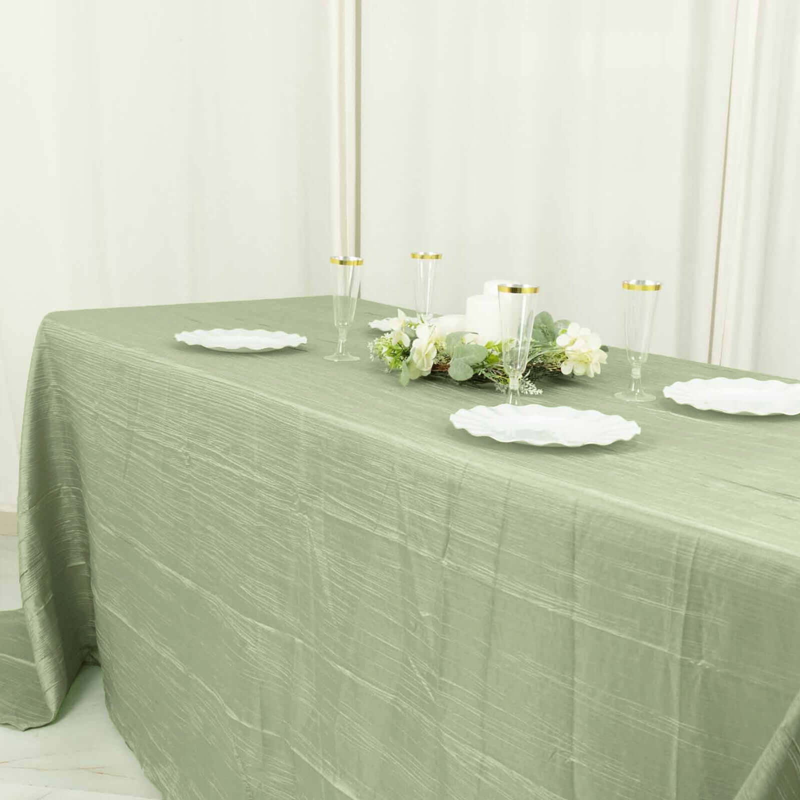 Taffeta 90"x132" Rectangle Tablecloth Sage Green - Seamless Accordion Crinkle Table Cover