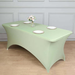 Stretch Spandex 6ft Rectangle Tablecloth Sage Green - Durable Form-Fitting Table Cover