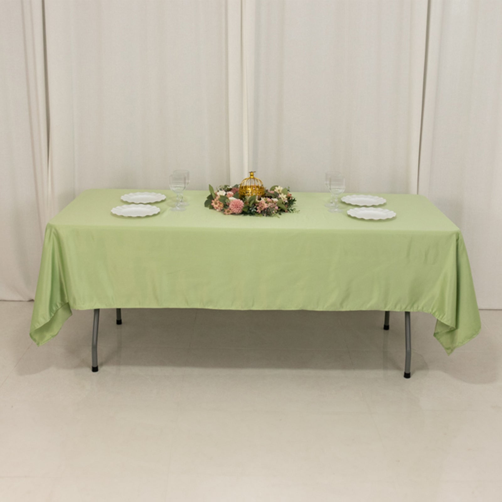 Lamour Satin 60"x102" Rectangle Tablecloth Sage Green - Durable & Silky Soft Feel Table Cover