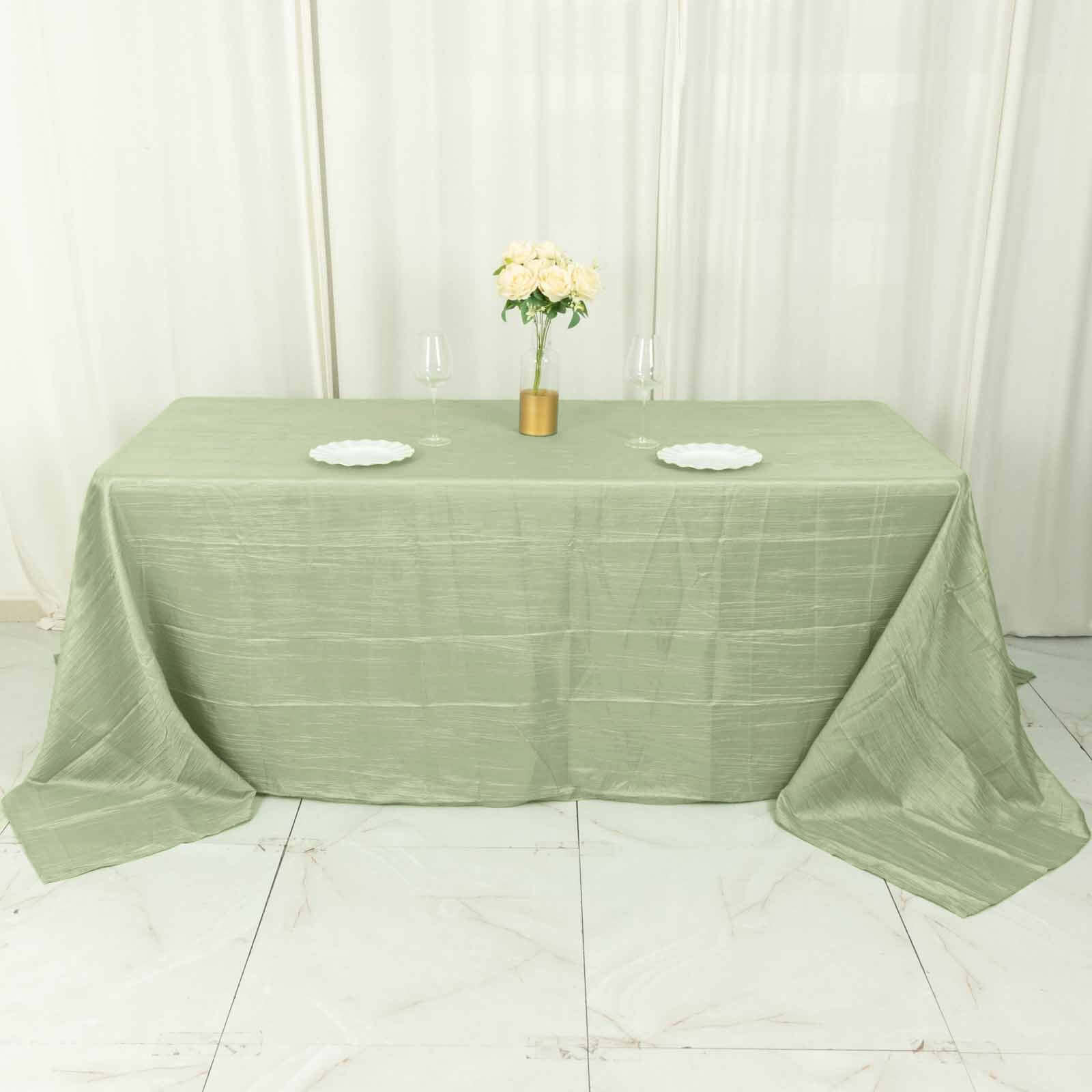 Taffeta 90"x132" Rectangle Tablecloth Sage Green - Seamless Accordion Crinkle Table Cover