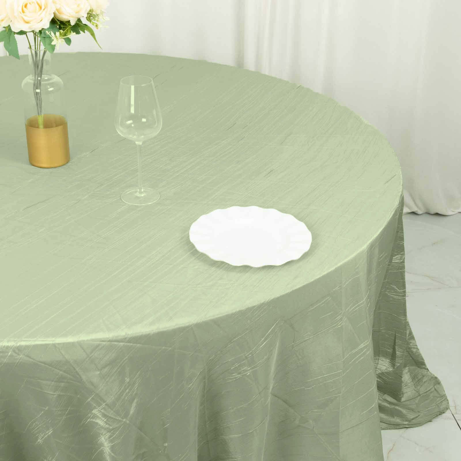 Taffeta 132" Round Tablecloth Sage Green - Seamless Accordion Crinkle Table Cover
