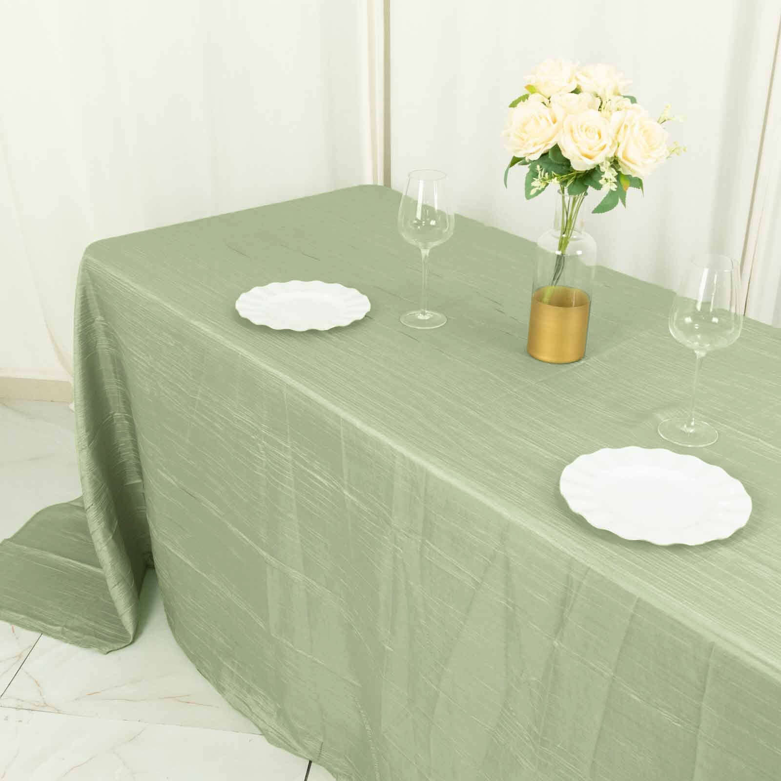 Taffeta 90"x132" Rectangle Tablecloth Sage Green - Seamless Accordion Crinkle Table Cover
