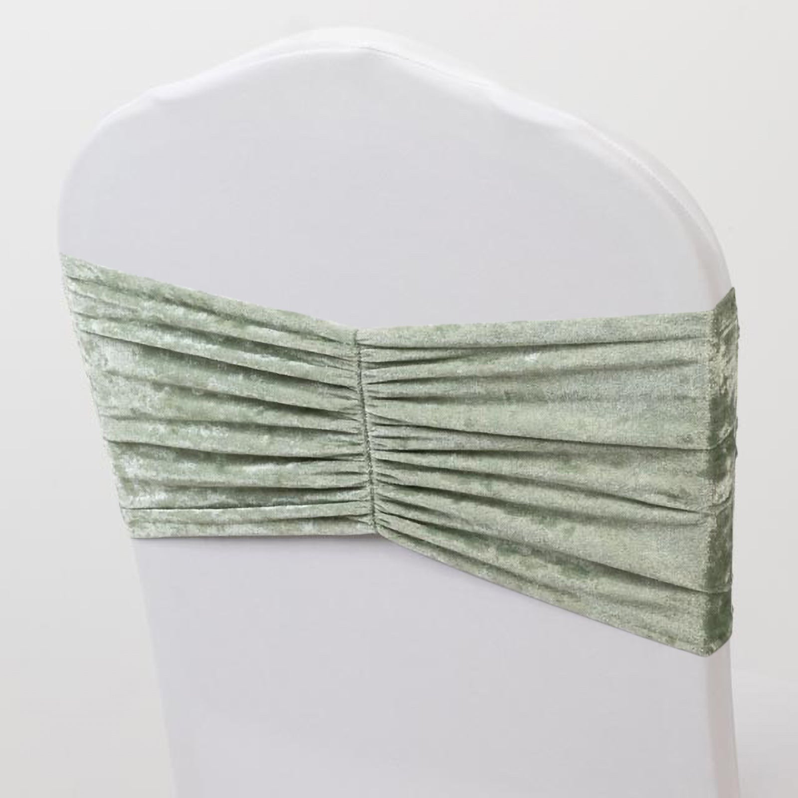 5 Pack Crushed Velvet Chair Bands Sage Green Wide Ruffle Style - Textured Chair Sashes for Stunning Event Decor - 8"x15"