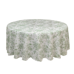 Polyester 108" Round Tablecloth White - Dusty Sage Green French Toile Pattern for Chic Weddings
