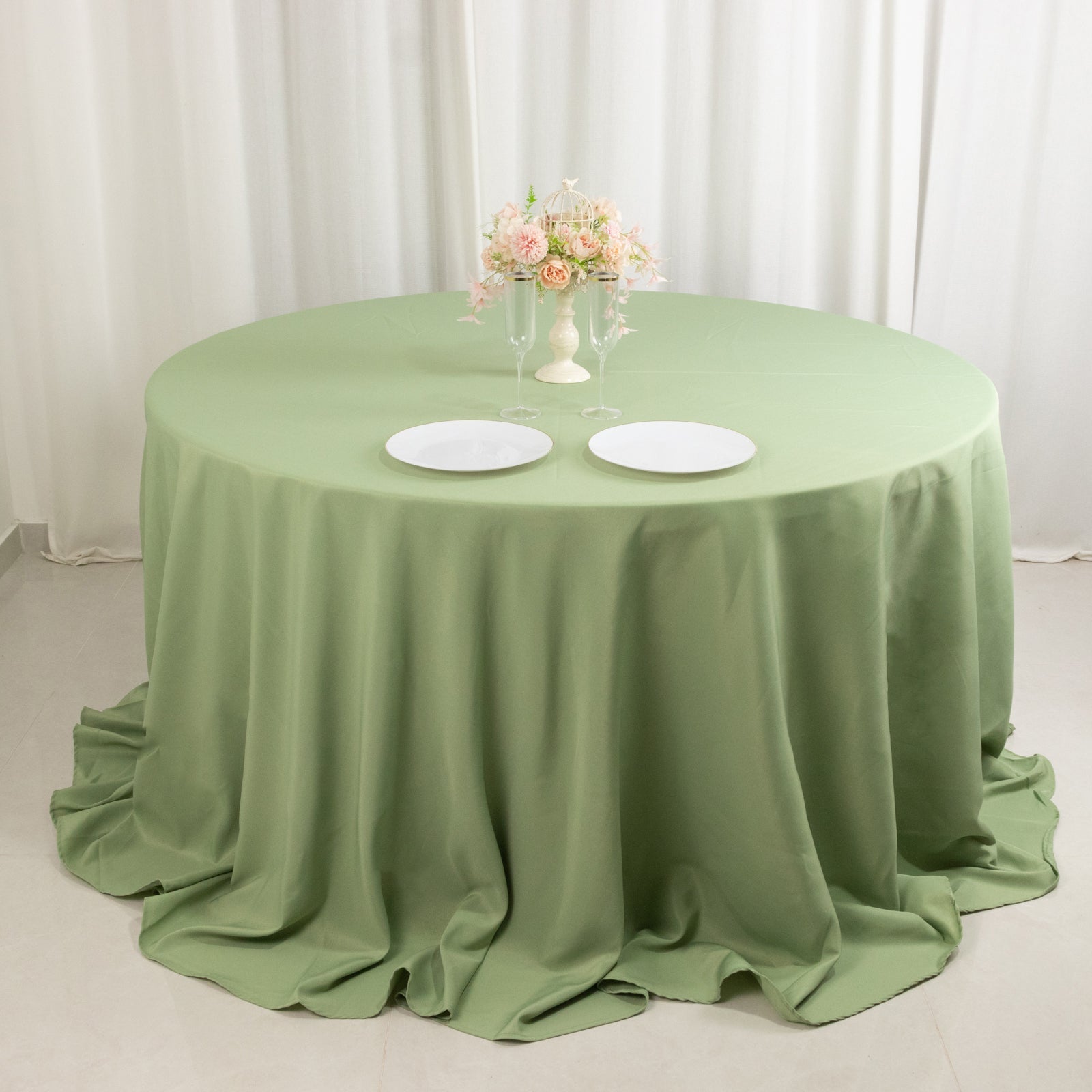 Premium Polyester 132" Round Tablecloth Sage Green - Seamless 220GSM Wrinkle-Resistant Table Cover