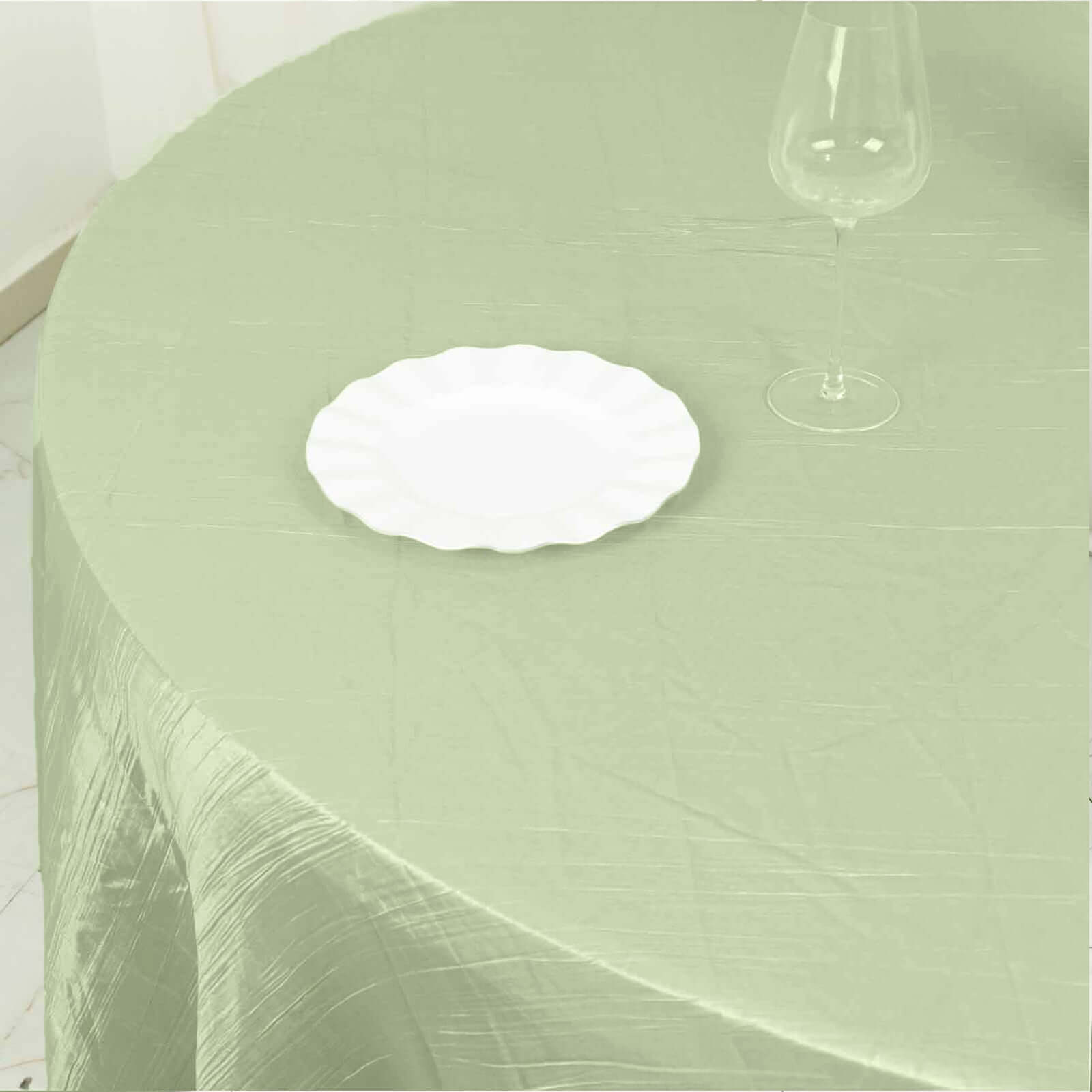 Taffeta 120" Round Tablecloth Sage Green - Seamless Accordion Crinkle Table Cover