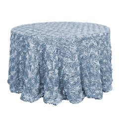 Satin 120" Round Tablecloth Dusty Blue - Grandiose 3D Rosette with Seamless Finish Table Cover