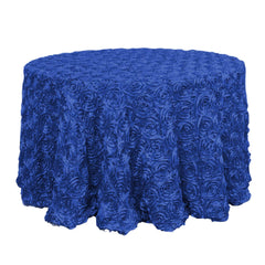 Satin 120" Round Tablecloth Royal Blue - Grandiose 3D Rosette with Seamless Finish Table Cover