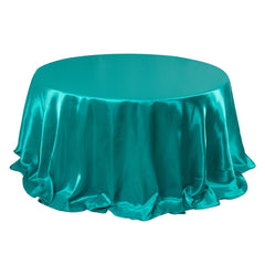 Satin 132" Round Tablecloth Turquoise - Stylish Seamless Table Cover
