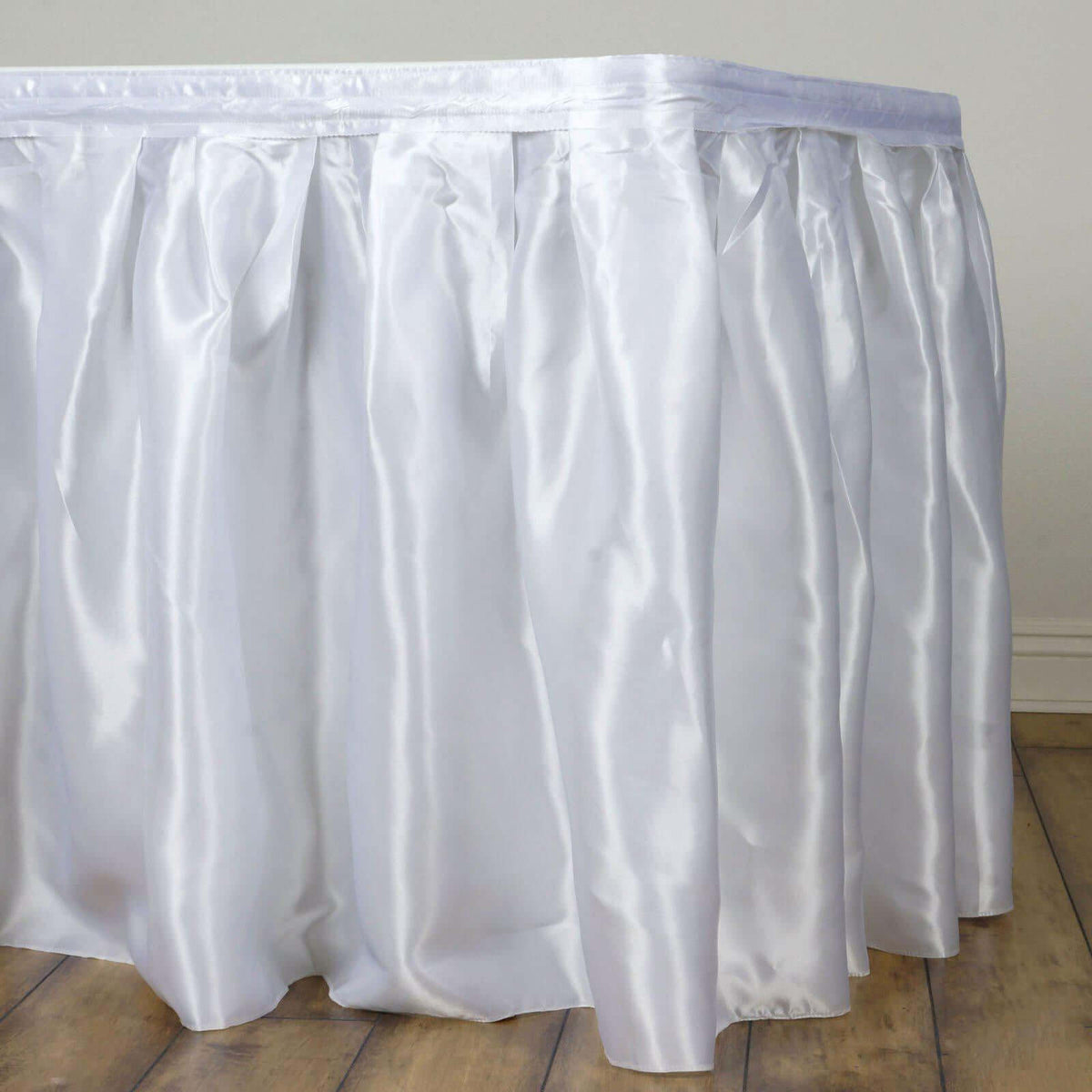 Satin 21ft Table Skirt White - Exquisite Pleated Wedding Table Decor