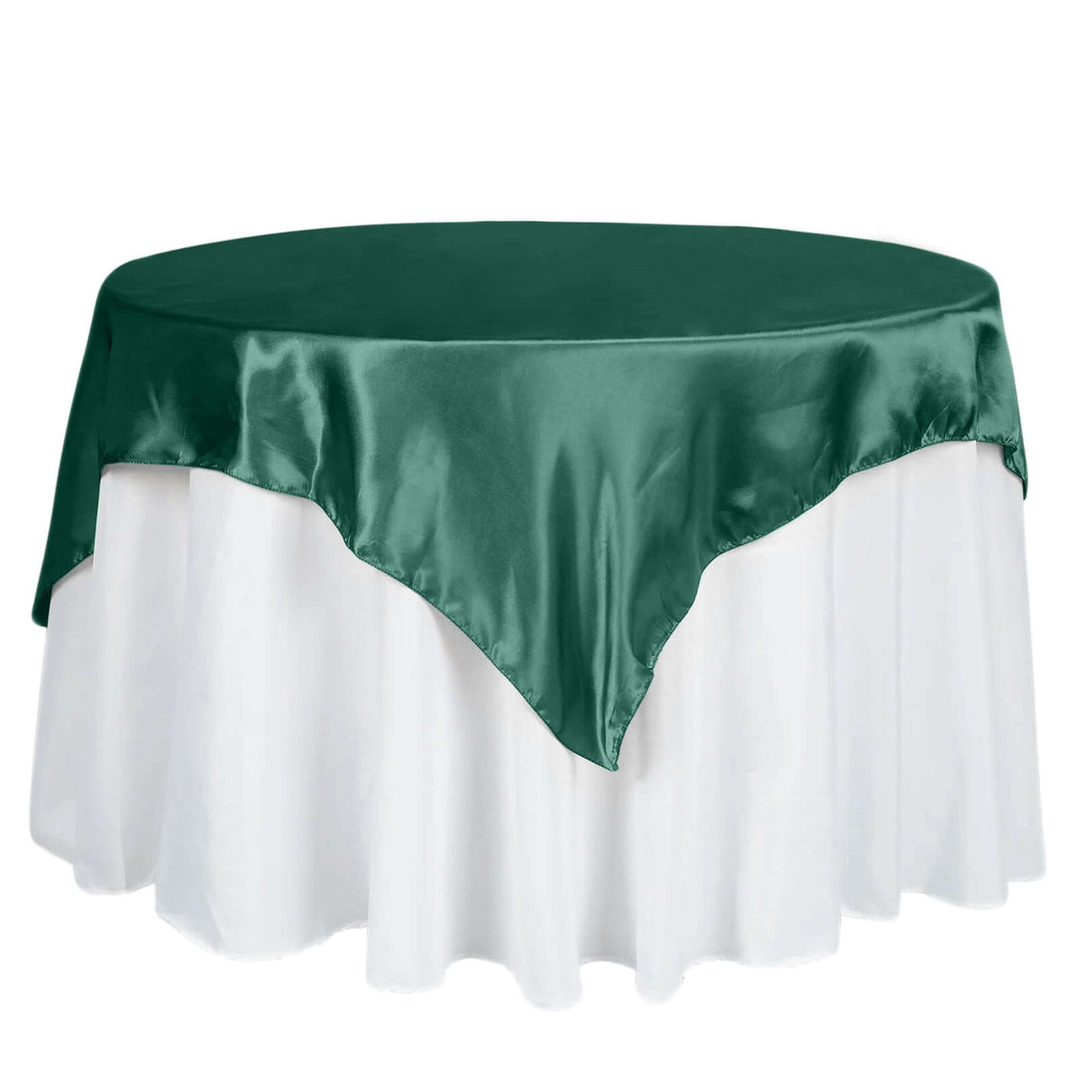 Satin 60"x60" Table Overlay Square Tablecloth Hunter Emerald Green - Smooth Silky Touch Table Cover