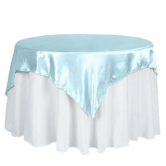 Satin 60"x60" Table Overlay Square Tablecloth Light Blue - Smooth Silky Touch Table Cover