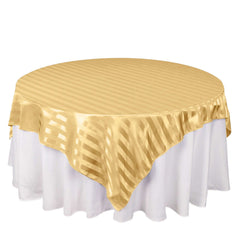Satin 72"x72" Table Overlay Square Tablecloth Champagne - Stripe Table Topper
