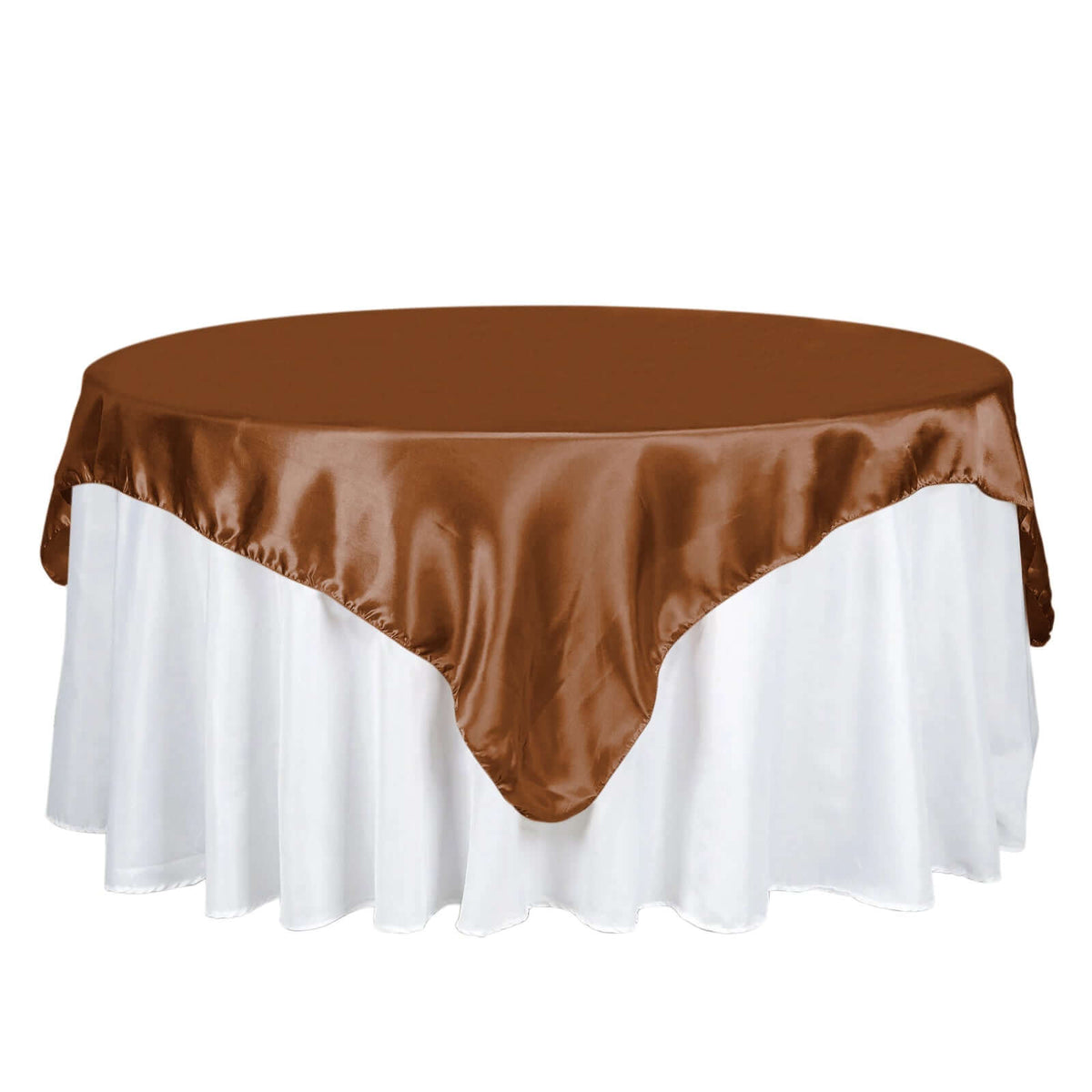 Satin 72"x72" Table Overlay Square Tablecloth Cinnamon Brown - Smooth Finish Table Cover