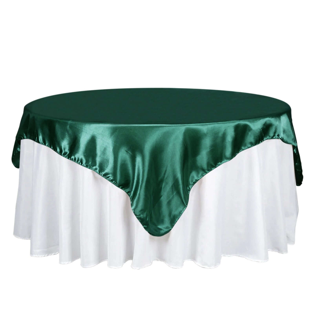 Satin 72"x72" Table Overlay Square Tablecloth Hunter Emerald Green - Smooth Finish Table Cover