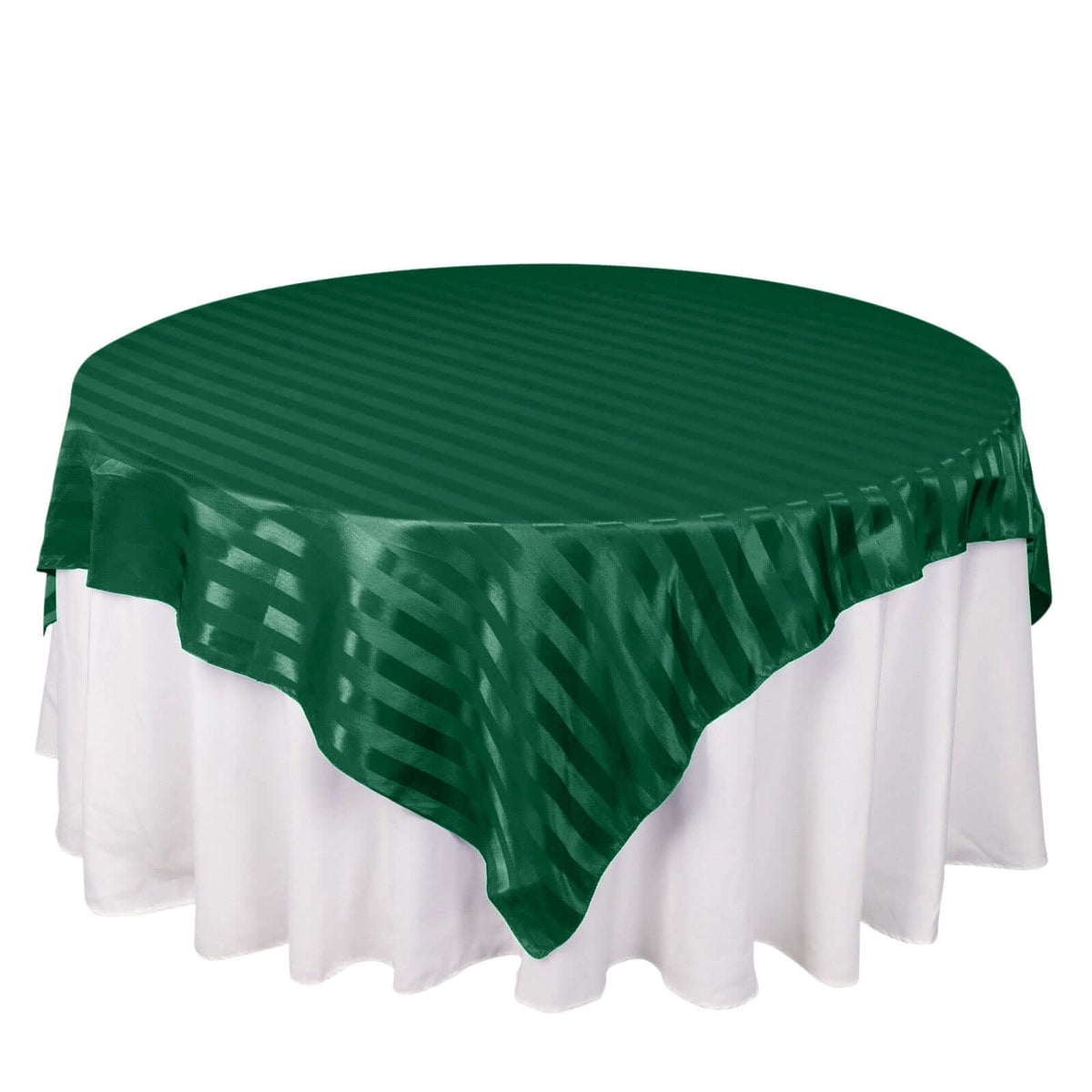 Satin 72"x72" Table Overlay Square Tablecloth Hunter Emerald Green - Stripe Table Topper