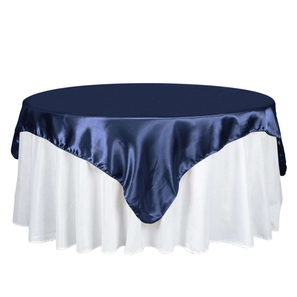 Satin 72"x72" Table Overlay Square Tablecloth Navy Blue - Smooth Finish Table Cover