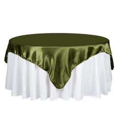 Satin 72"x72" Table Overlay Square Tablecloth Olive Green - Smooth Finish Table Cover