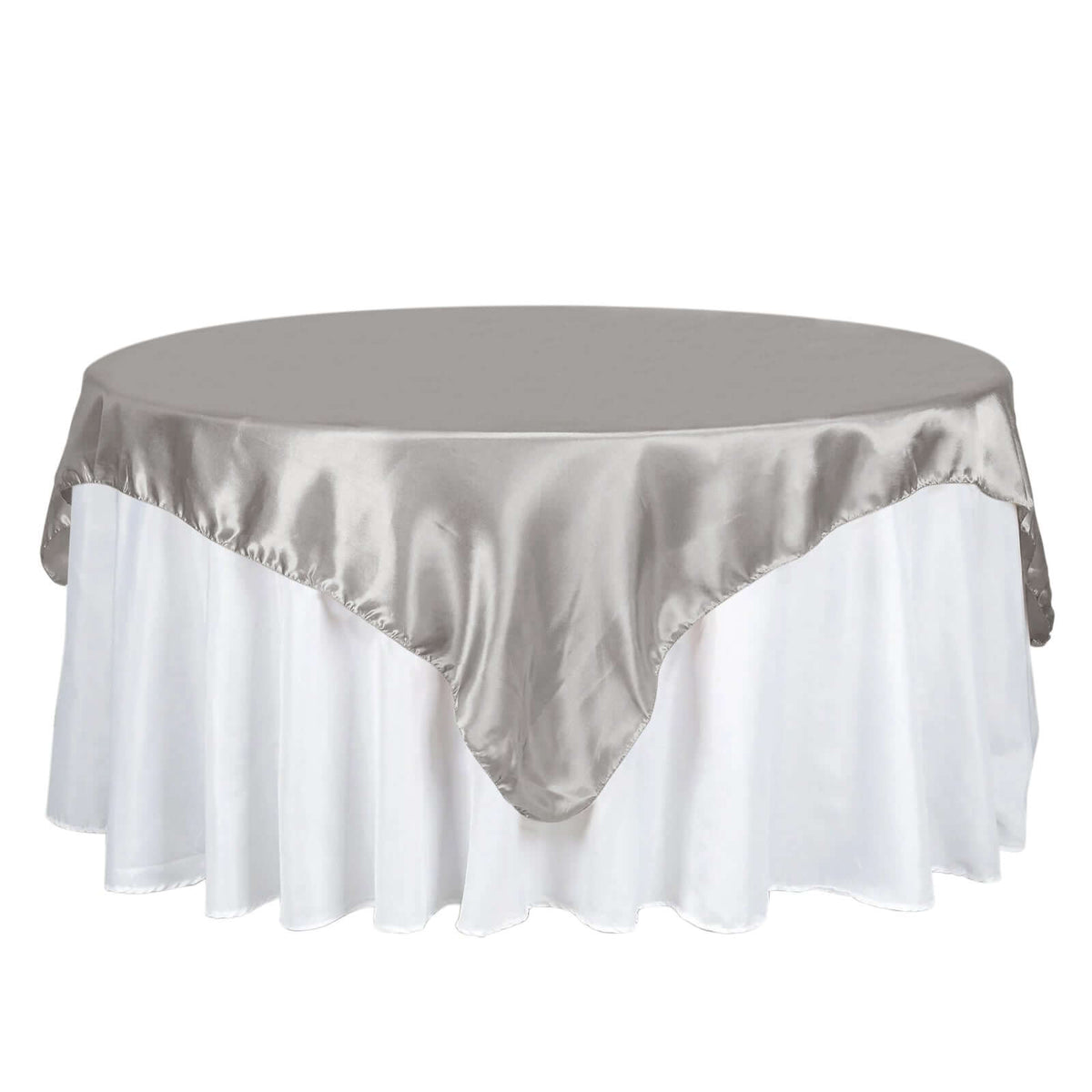 Satin 72"x72" Table Overlay Square Tablecloth Silver - Smooth Finish Table Cover