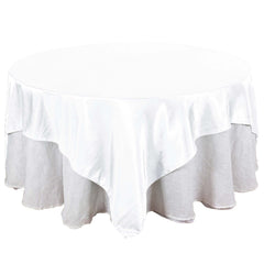 Satin 90"x90" Table Overlay Square Tablecloth White - Smooth Finish for Luxurious Events