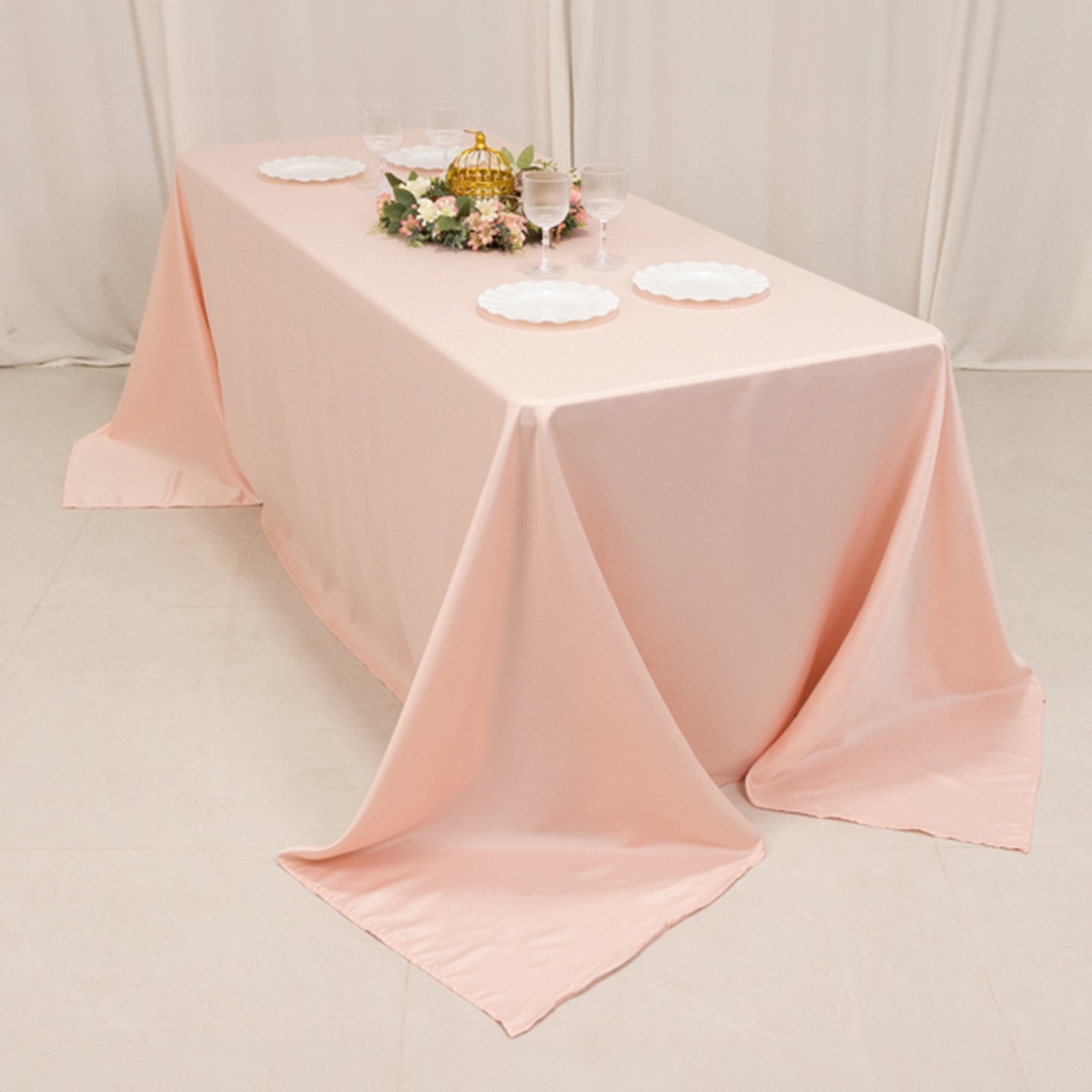 Lamour Satin 90"x132" Rectangle Tablecloth Blush - Soft & Silk-Like Seamless Table Cover