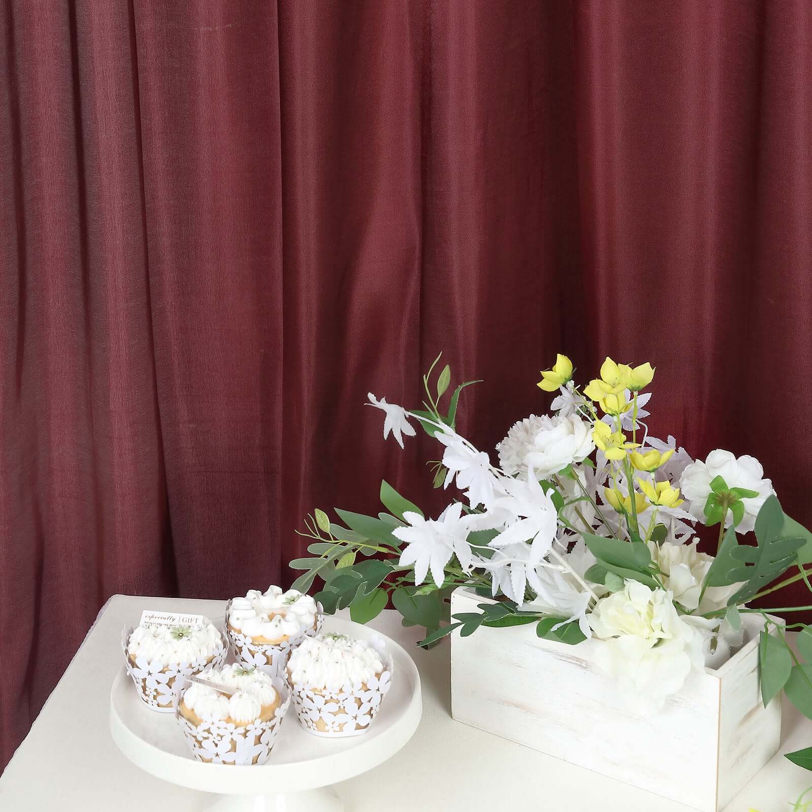 8ftx10ft Burgundy Satin Event Curtain Drapes, Backdrop Event Panel