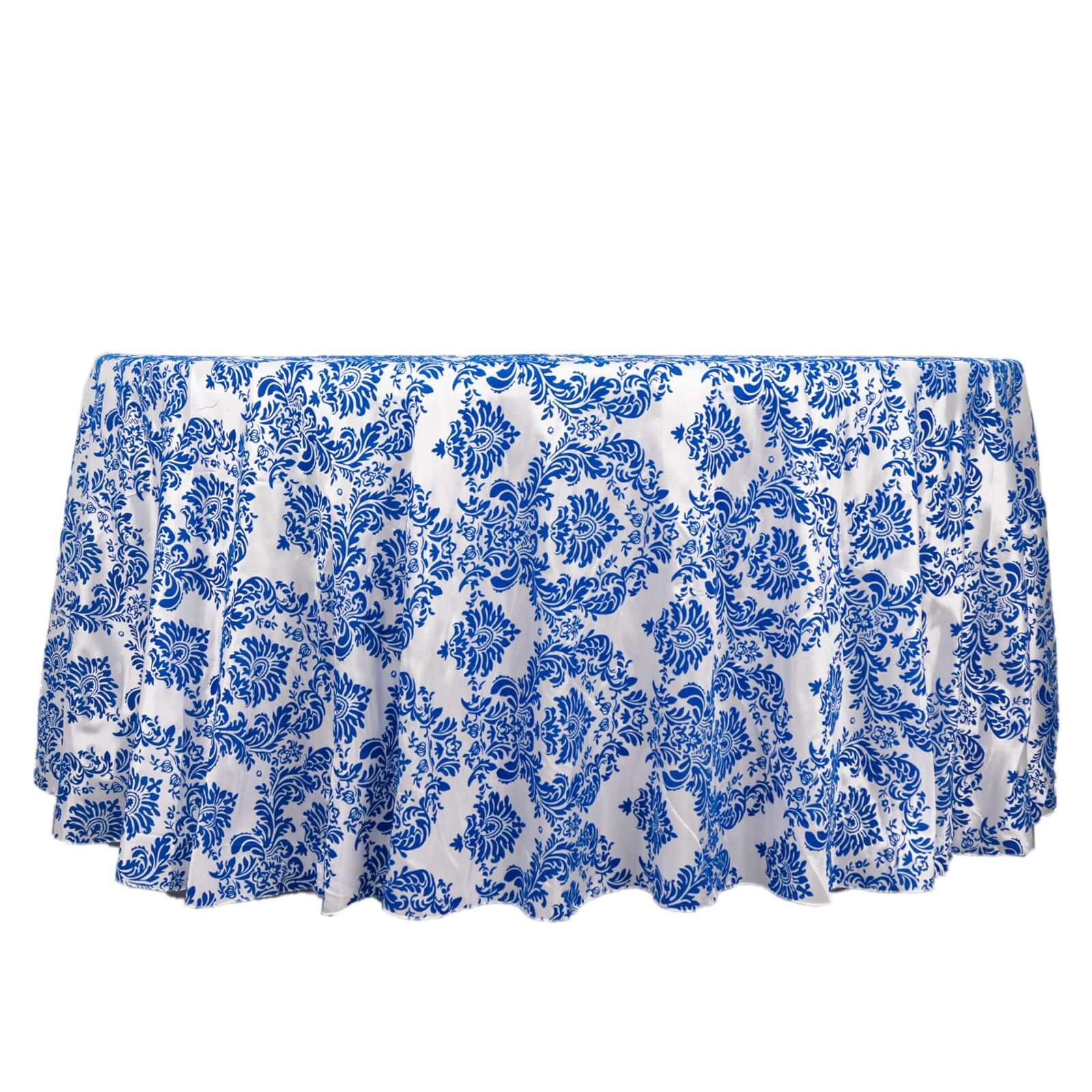 Taffeta 120" Round Tablecloth Royal Blue - Seamless Velvet Flocking Damask Table Cover