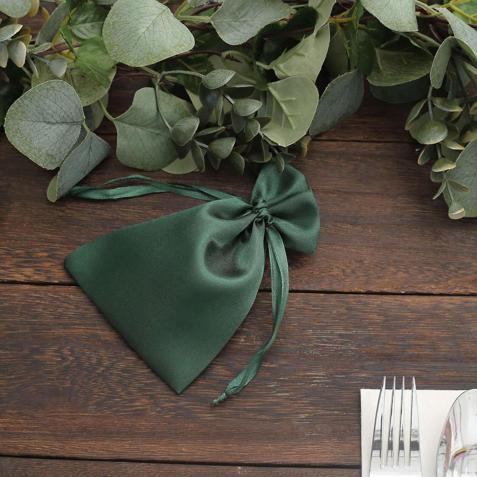 12 Pack 4"x6" Hunter Emerald Green Satin Wedding Party Favor Bags, Drawstring Pouch Gift Bags